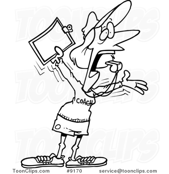 581x600 Cartoon Black And White Line Drawing Of A Female Coach Screaming