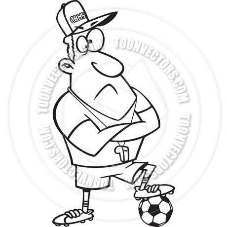 460x460 Cartoon Soccer Coach (Black And White Line Art) By Ron Leishman