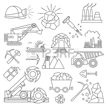450x450 Coal Mining Icon Set. Thin Line Icon Design. Vector Illustration