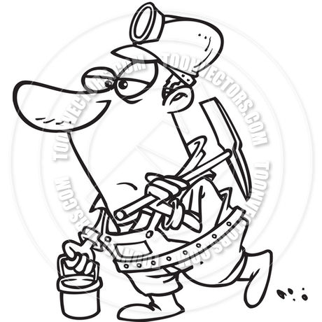 460x460 Cartoon Coal Miner (Black And White Line Art) By Ron Leishman