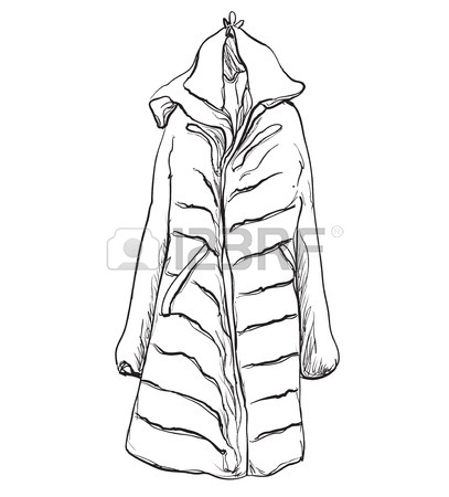 407x450 Hand Drawn Illustration Sketch. Fashionable Clothes On Hangers