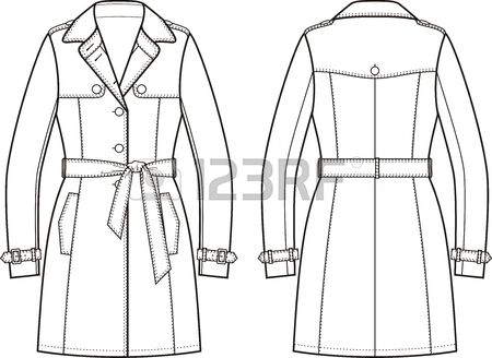 450x328 Vector Illustration Of Women's Trench Coat. Front And Back Views