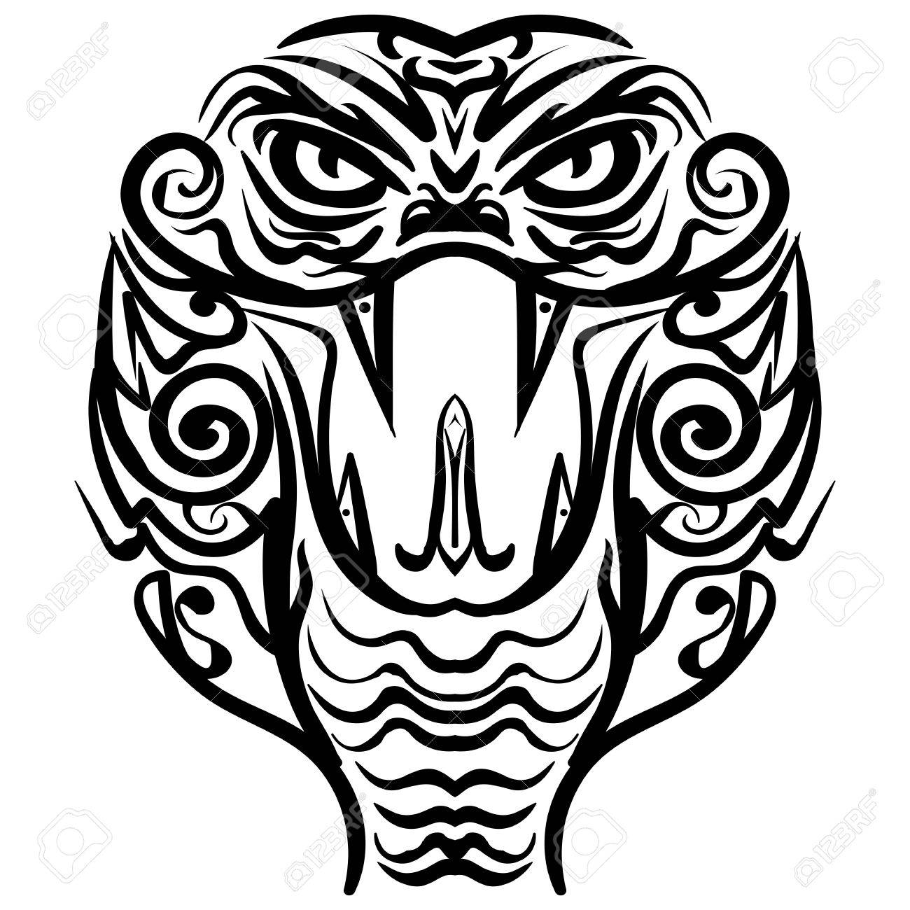 1300x1300 Cobra Head Sketch Tattoo. Patterned Colored Head Of The King