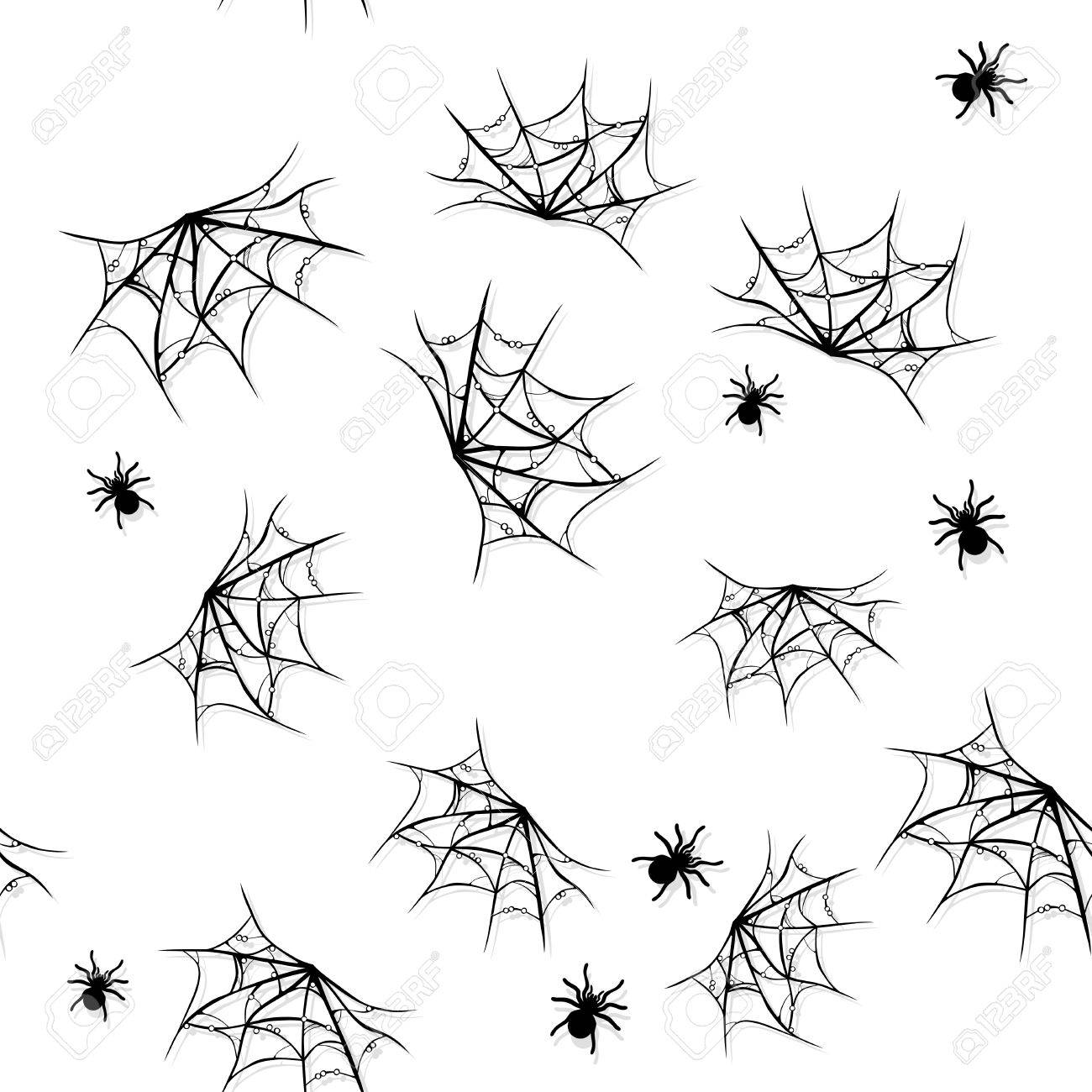 1300x1300 Seamless Pattern With Cobweb And Spiders On White Background Stock