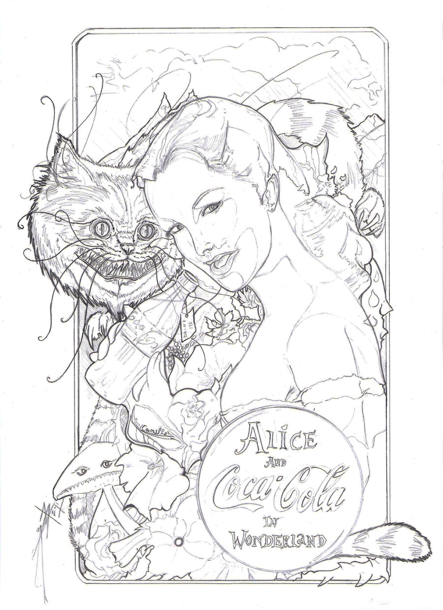 900x1238 Alice And Coca Cola In Wonderland Sketch By Jerem Boulivet