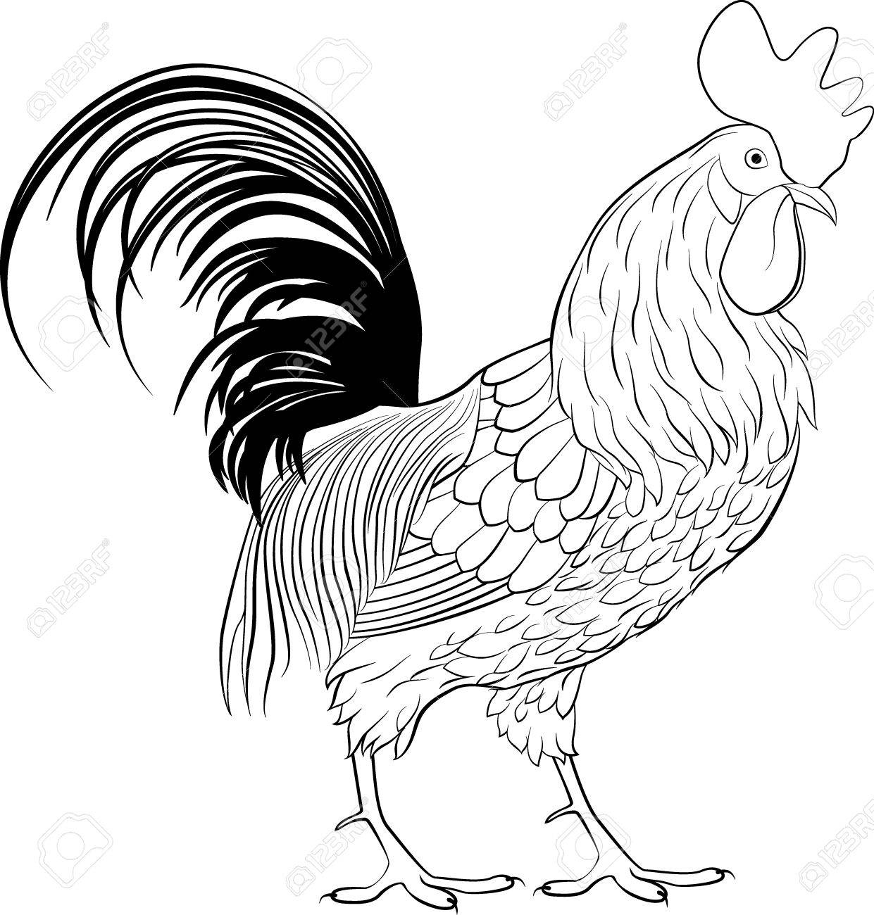 1241x1300 Rooster, Farm Cartoon Animal, Monochrome Cock, Bird Icon Line
