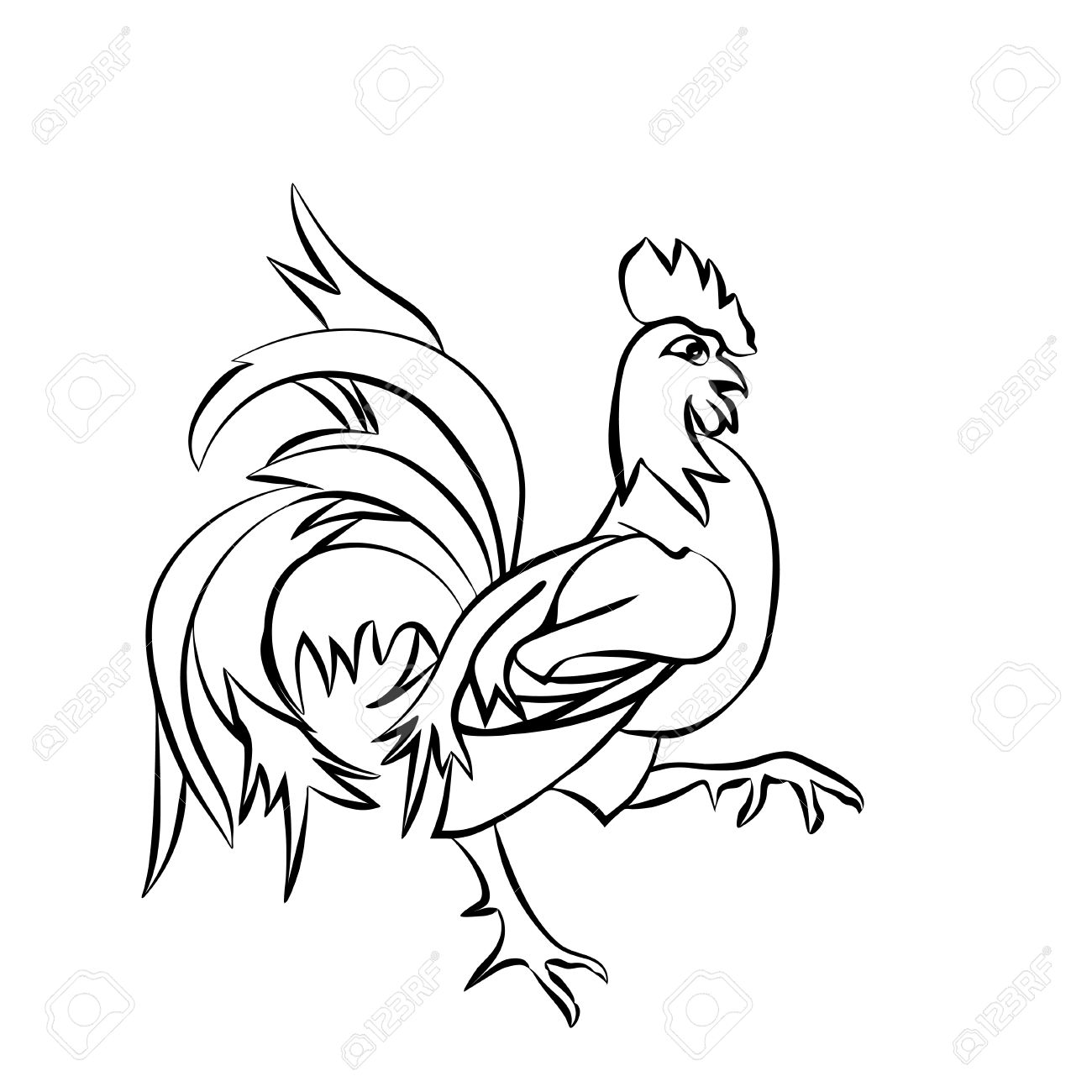 1300x1300 Black Sketch Drawing Of An Cock Is On White Background Royalty