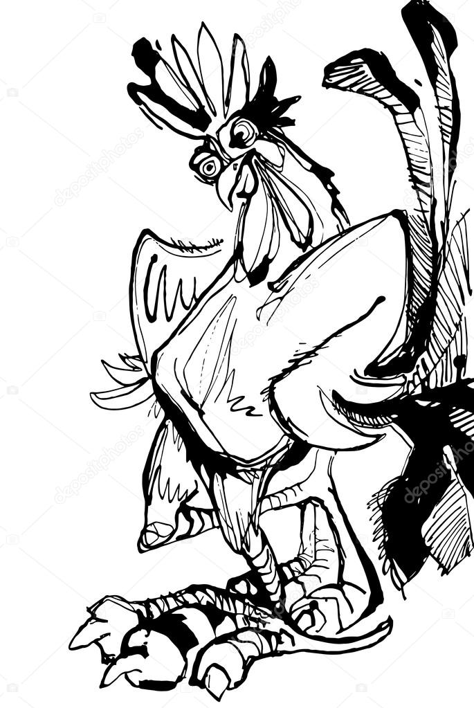 685x1023 Funny Hand Drawn Cock Standing With Arms Akimbo Stock Vector