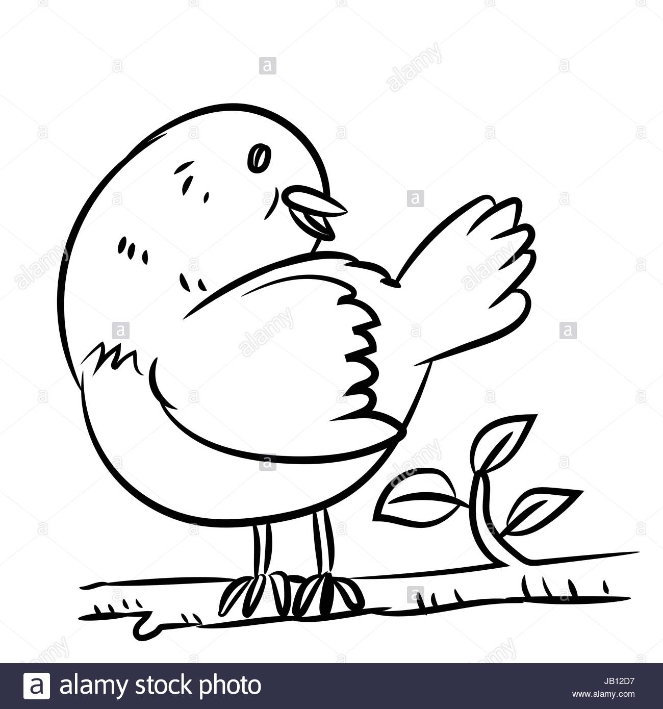 1300x1390 Line Drawing Cartoon A Bird On Branch Of Tree In Black And White