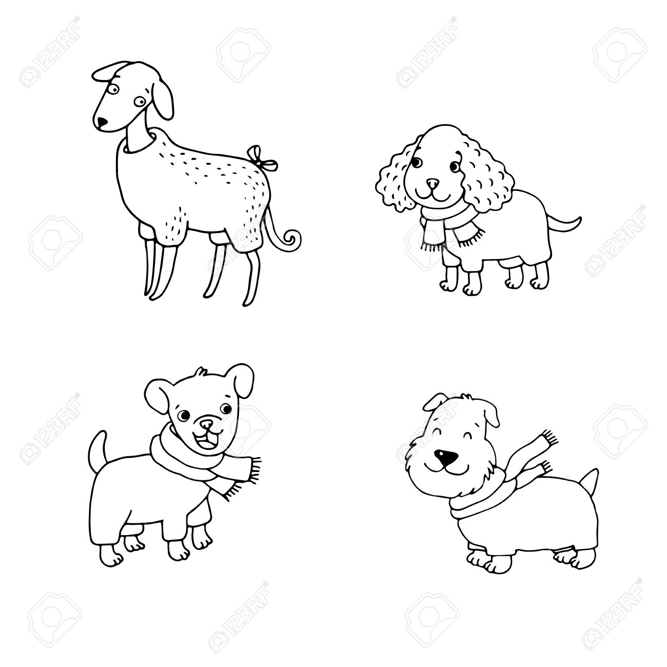 1300x1300 Cute Cartoon Dogs In Winter Clothes. Italian Greyhound, Cocker