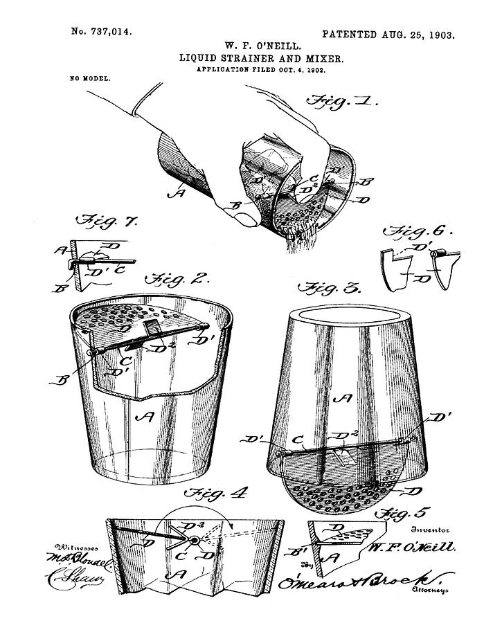 712x900 Cocktail Mixer Patent 1903 Drawing By Bill Cannon