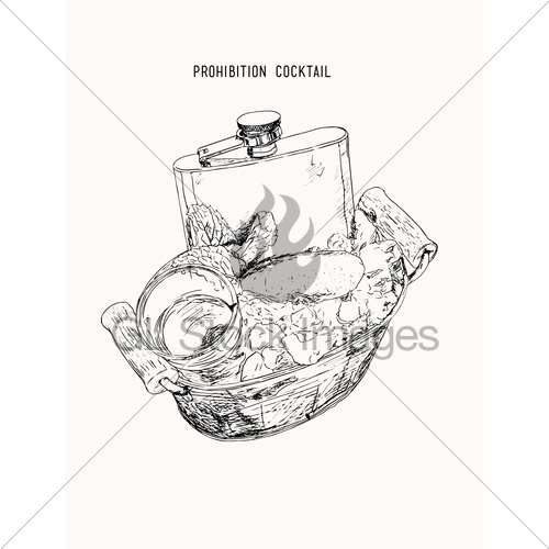 500x500 The Monkey Glad , Prohibition Cocktail Hand Draw Vector. Gl