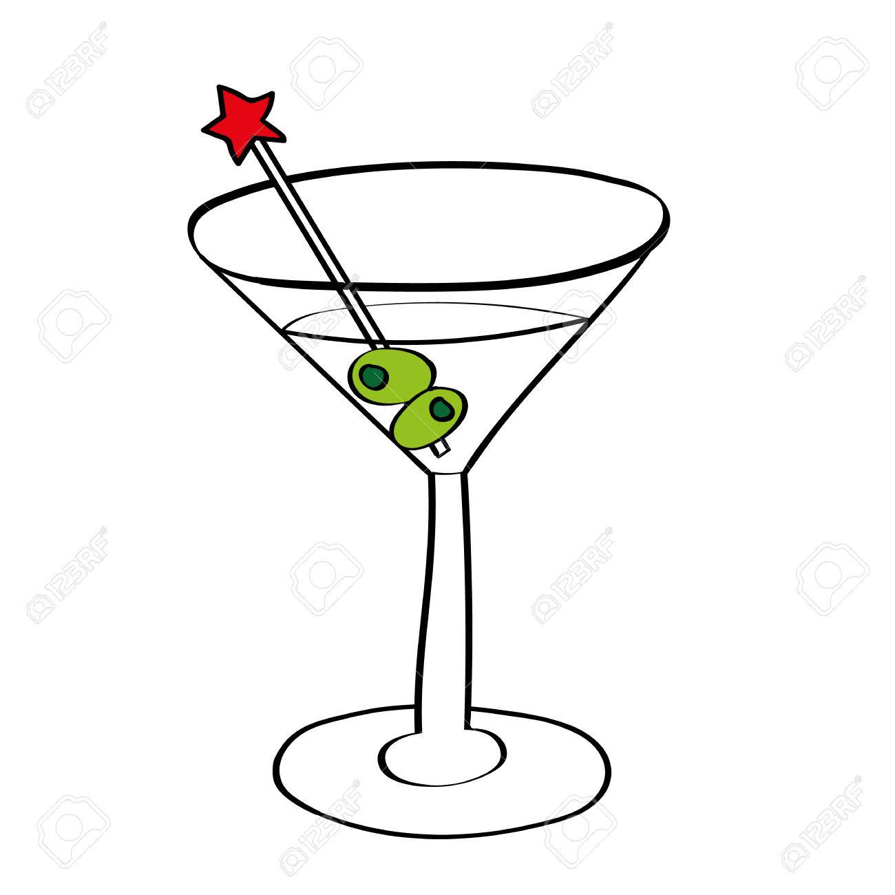 1300x1300 Illustration Of A Vodka Martini In A Cocktail Glass With Olives