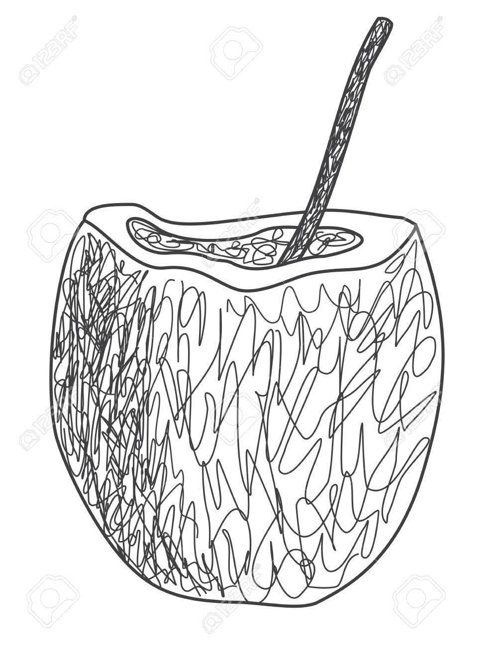 1005x1300 Simple Drawing Of Coconut Drink With A Straw Royalty Free Cliparts