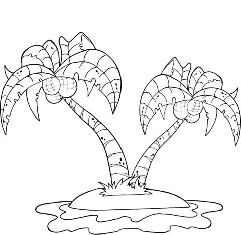 480x468 Coconut Palm Trees On Island Coloring Page Free Printable