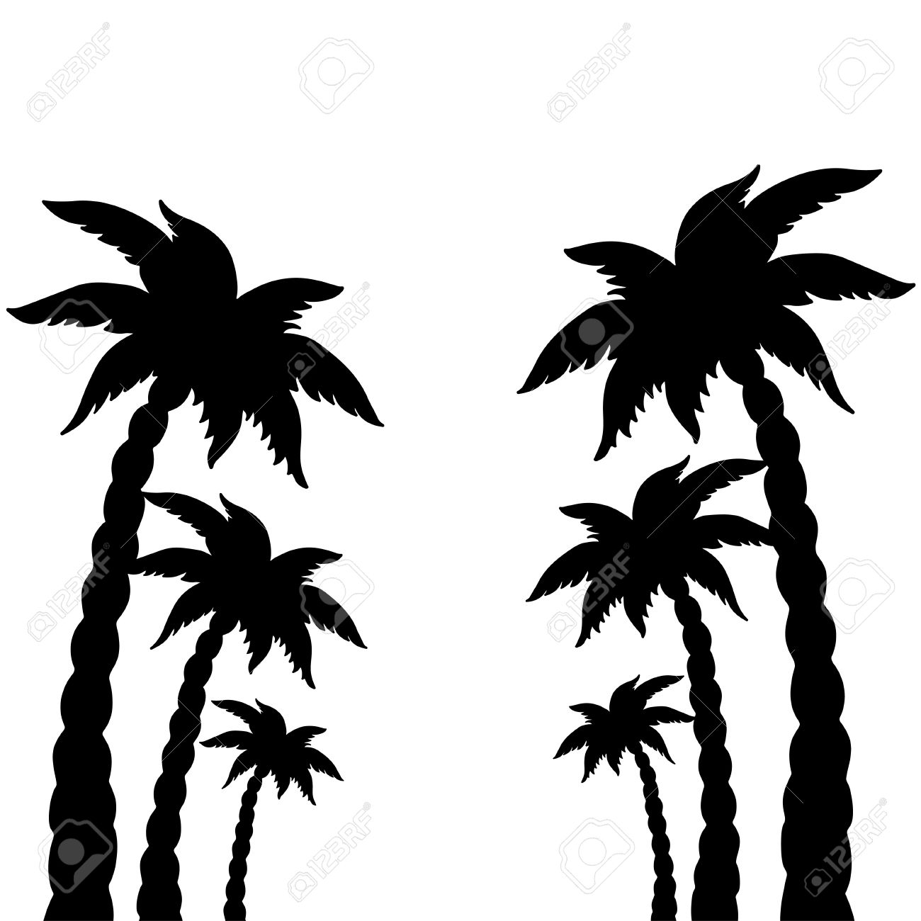 1300x1300 Set Coconut Palms Trees Silhouettes Isolated On White Background