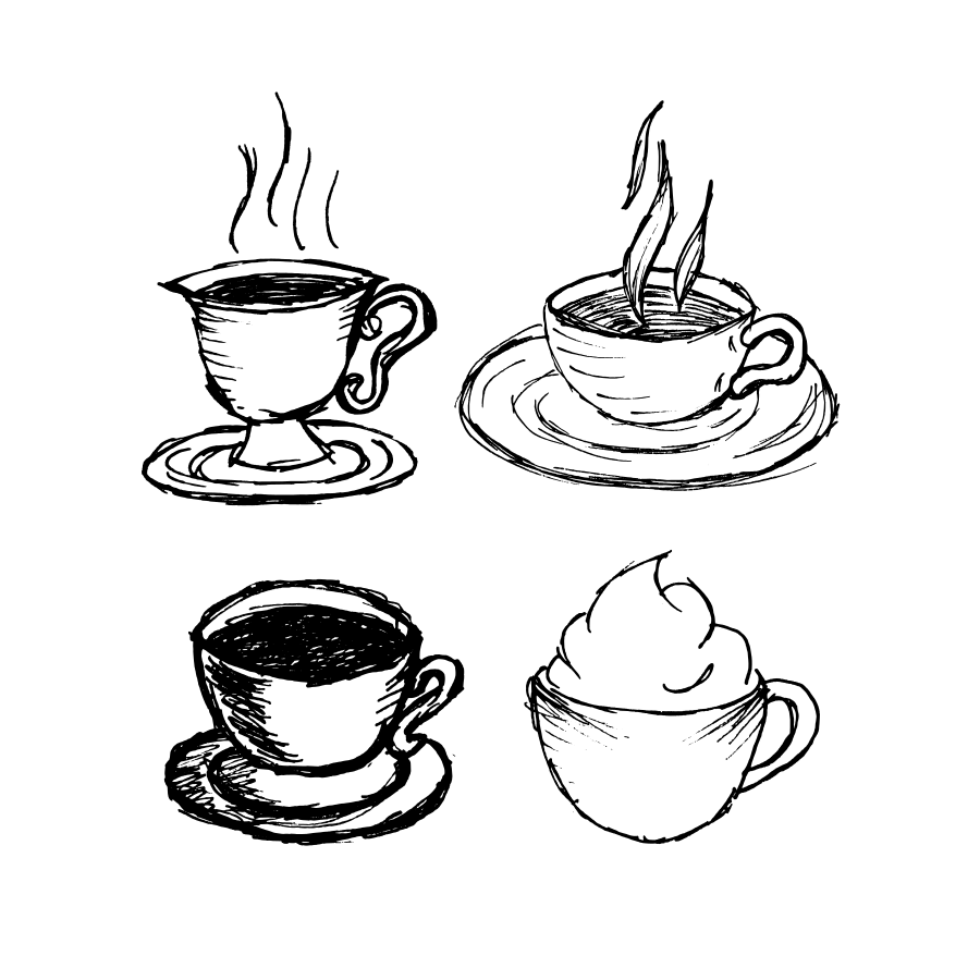 900x900 Hand Drawn Coffee Cups Vector (Svg)