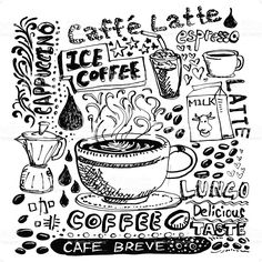 236x236 Vector Illustration Of Vintage Coffee Doodles Coffee Art