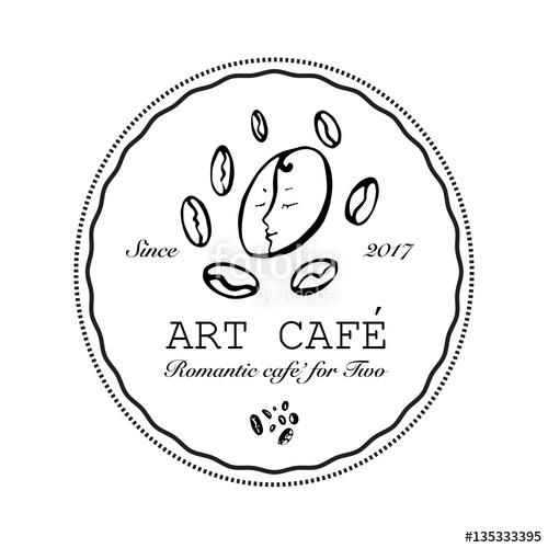 500x500 Hand Drawn Logo For Romantic Art Cafe With Coffee Beans. Vector
