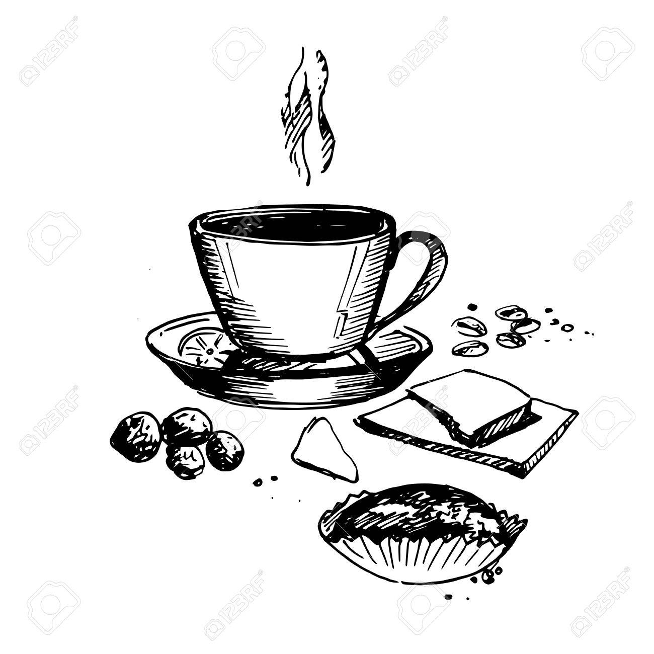 1300x1300 Hand Drawn Still Life With Coffee Cup. Sketch Coffee Illustration