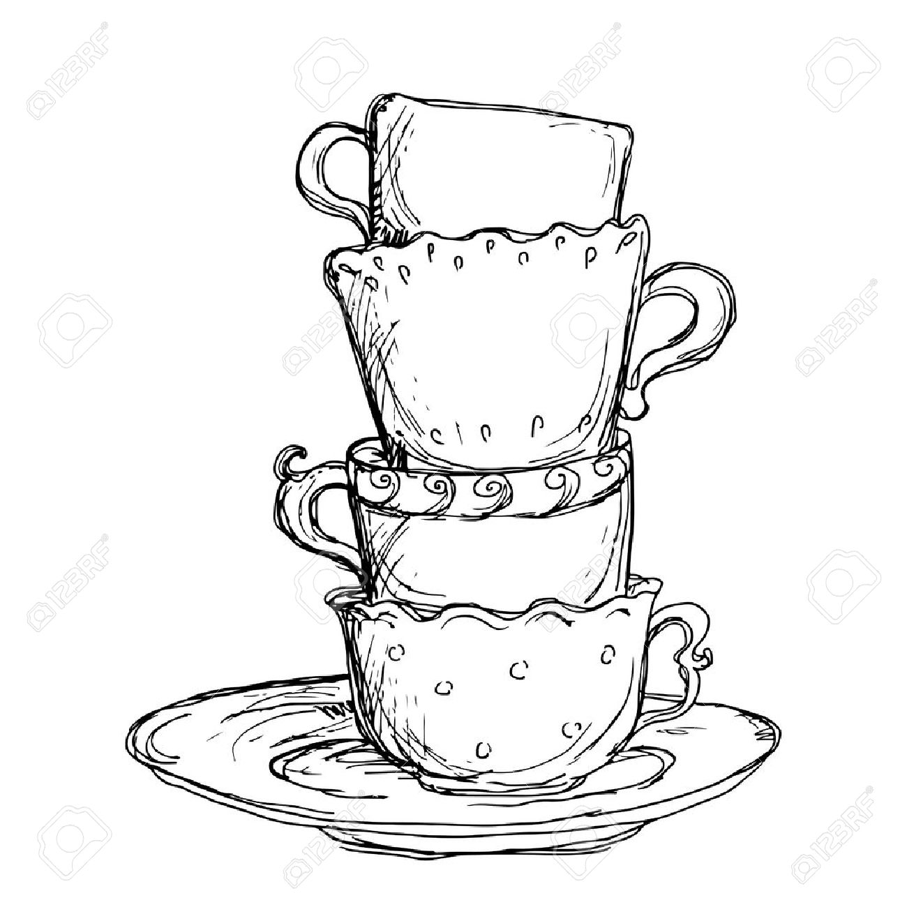 1300x1300 Set Sketch Cups And Saucer Isolated