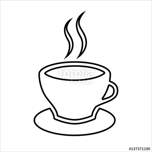 500x500 Cup Of Coffee Or Tea Line Icon. Hot Beverage Mug On Saucer