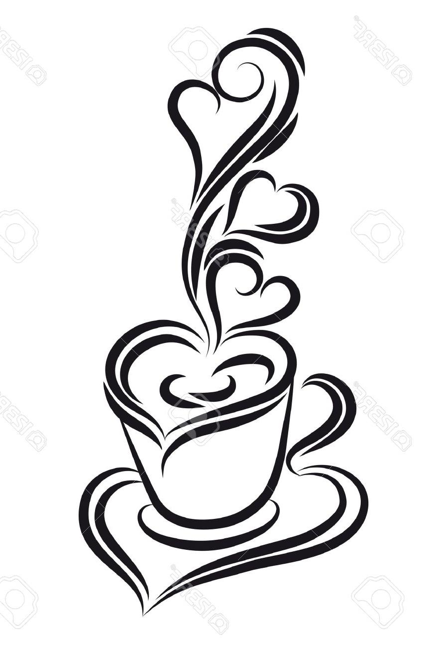 866x1300 Hd Black And White Coffee Cup Vector Swirl Curl Style Stock Design