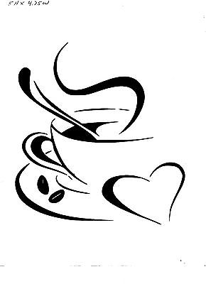 290x400 Vinyl Decal Sticker Coffee Cup With Heart Stenciling, Cricut
