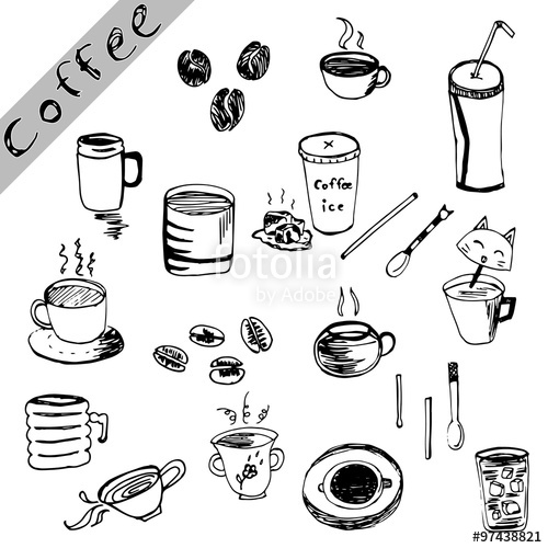 500x500 Coffee Drawing Vector Set,coffee Illustration On White Background