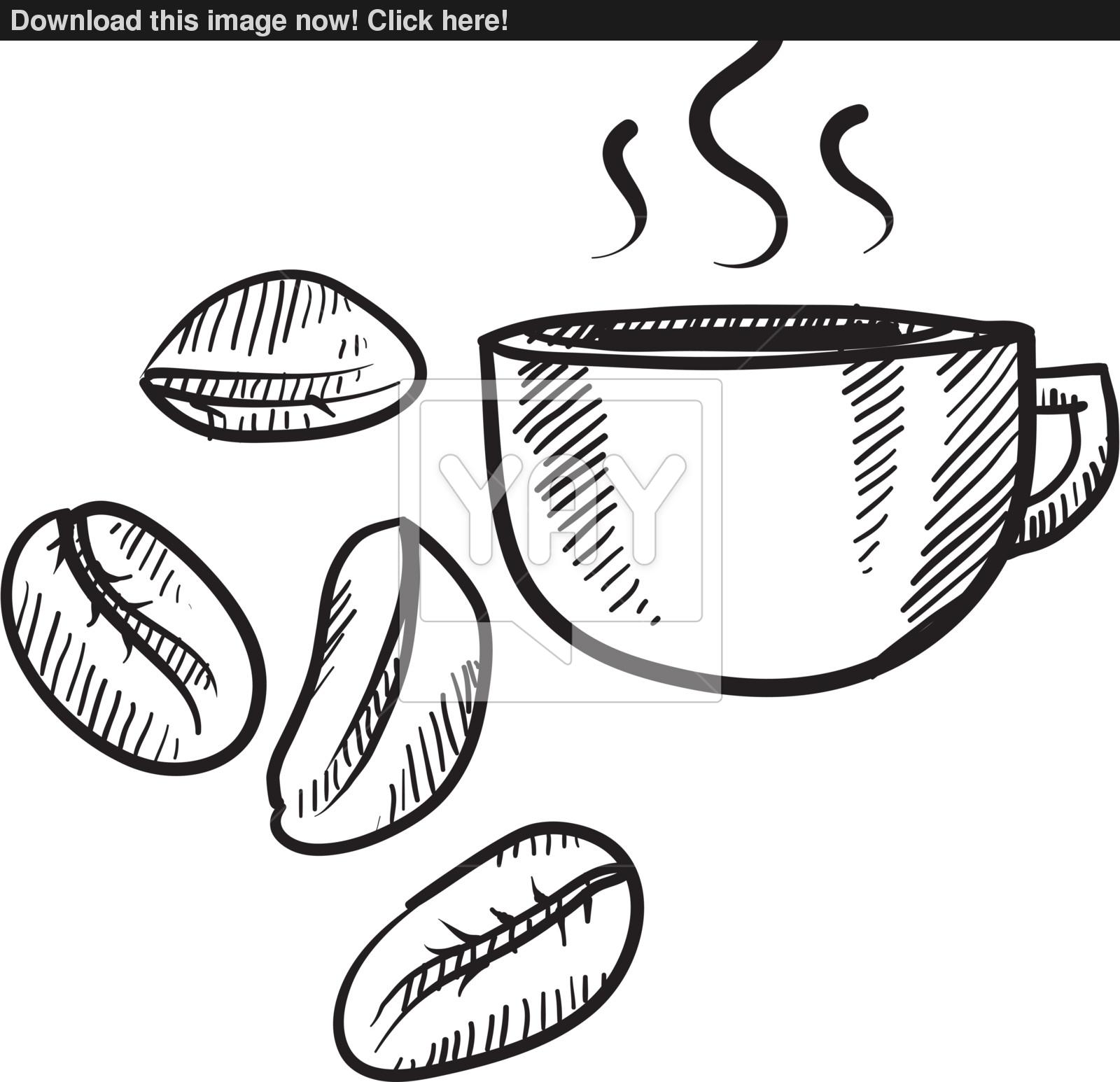 1600x1546 Coffee Cup And Beans Sketch Vector