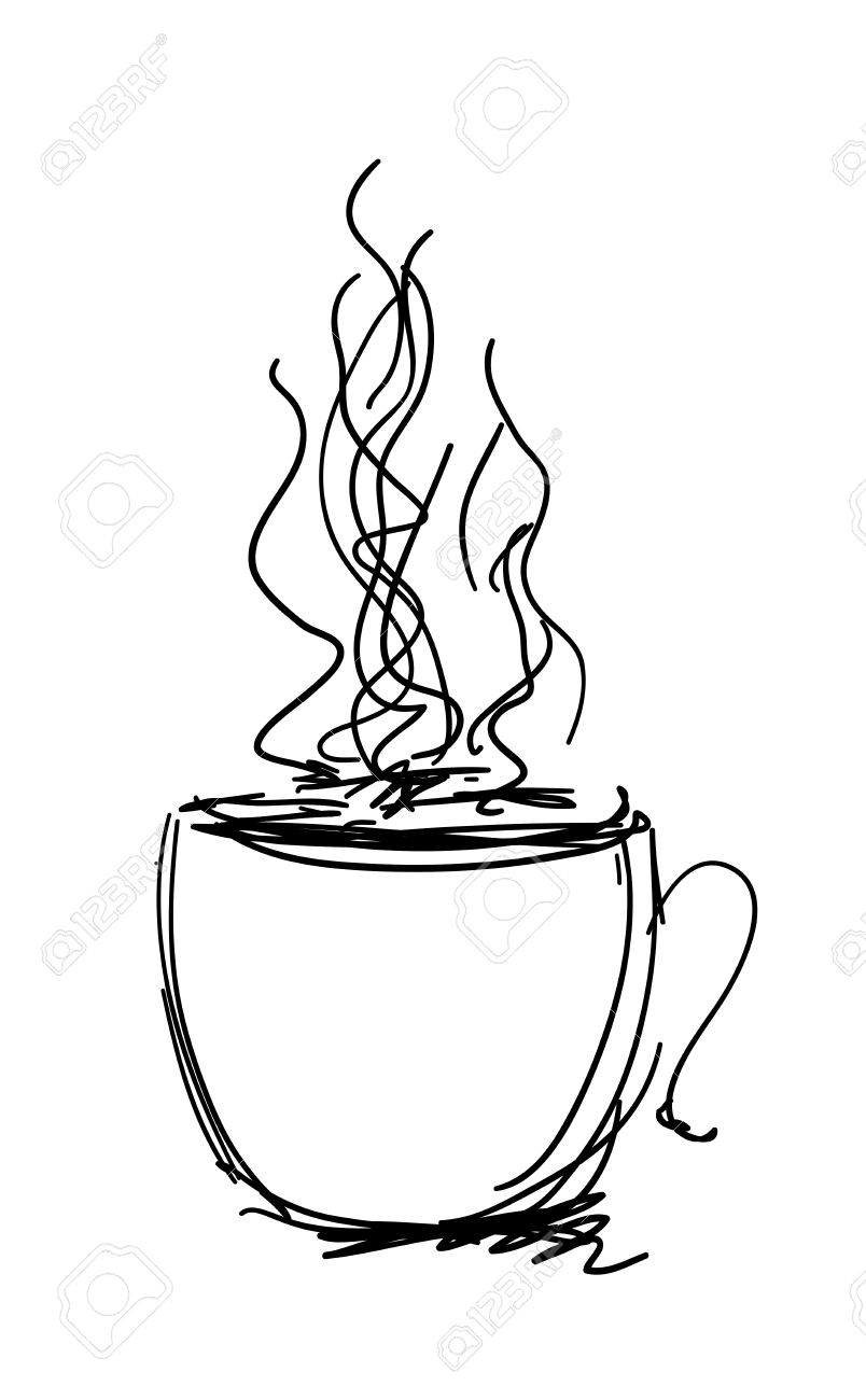 804x1300 Black And White Sketch. Cup Of Coffee Royalty Free Cliparts