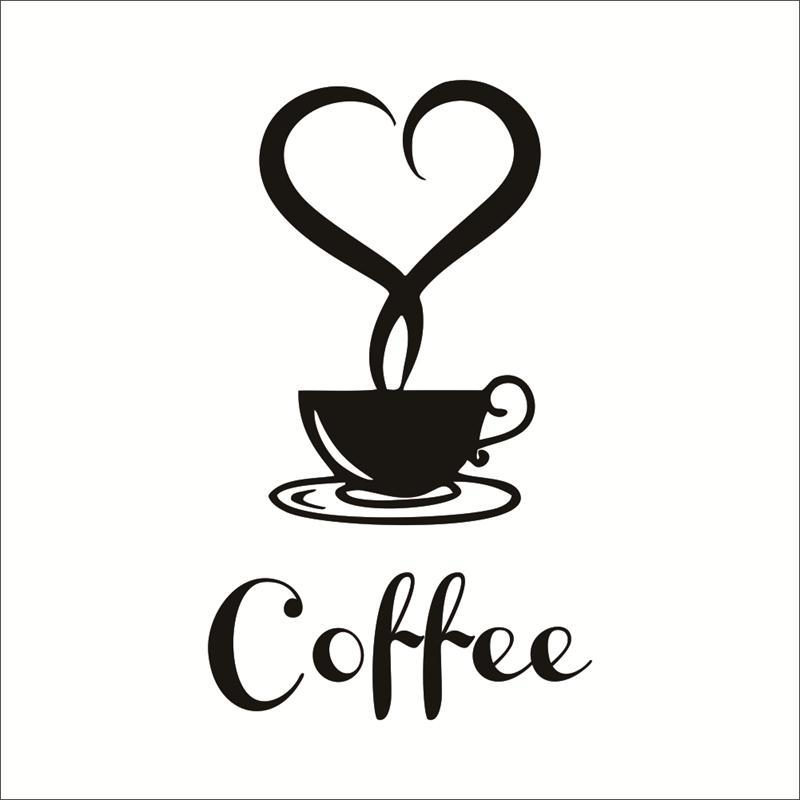 800x800 Creative Coffee Cup Heart Letters Decal Wall Sticker Decoration