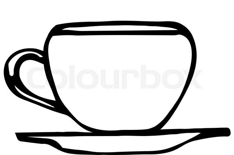 800x531 Black And White Vector Sketch Of A Porcelain Coffee Cup Stock