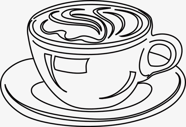 650x443 Coffee, Line Drawing, Black And White, Hand Painted Png Image