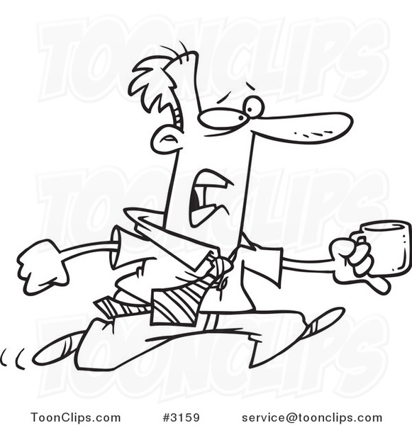 581x600 Cartoon Black And White Line Drawing Of A Business Man Running