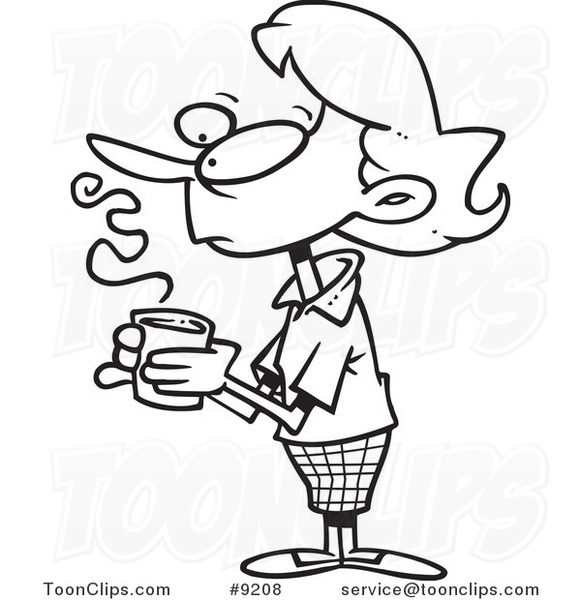 581x600 Cartoon Black And White Line Drawing Of A Thinking Lady Holding