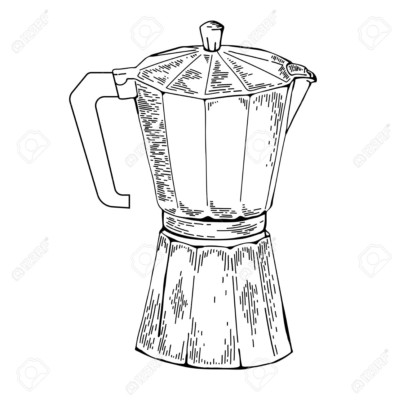 1300x1300 Coffee Ware. Coffee Pot Sketch Illustration. Moka Pot An Engraving