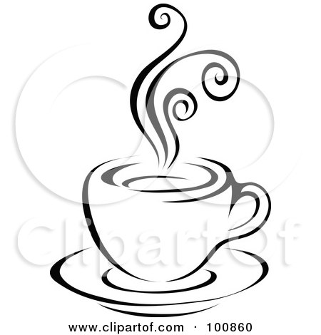450x470 Clipart Of A Black And White Sketched Coffee Cup On A Saucer