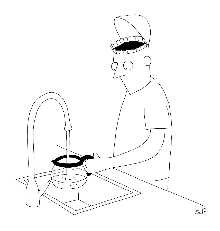856x900 A Man Filling Up His Coffee Pot Drawing By Seth Fleishman