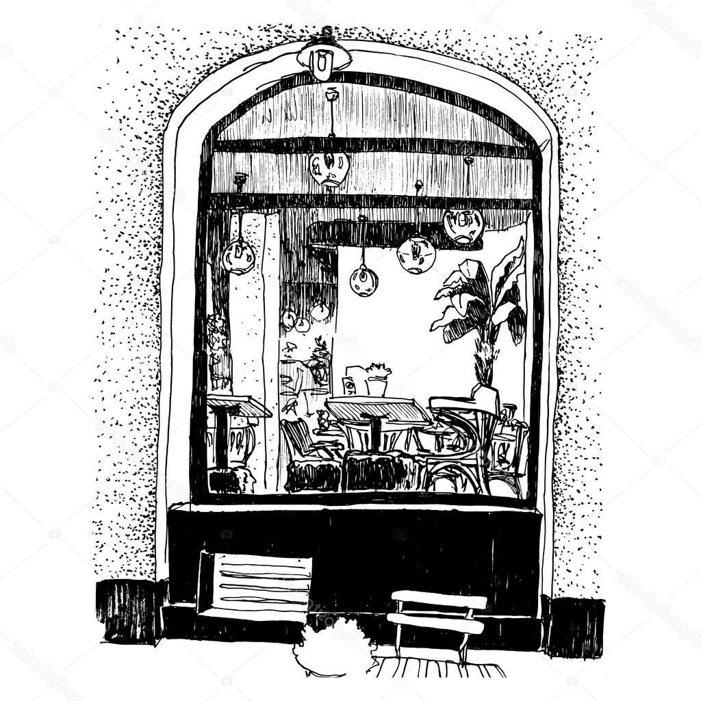 1024x1024 Top Stock Illustration Sketch Of Coffee Shop In Pictures