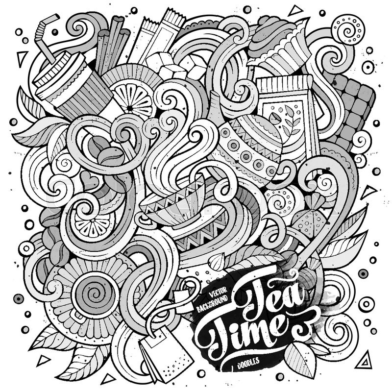 800x800 Cartoon Hand Drawn Doodles Cafe, Coffee Shop Illustration. Line