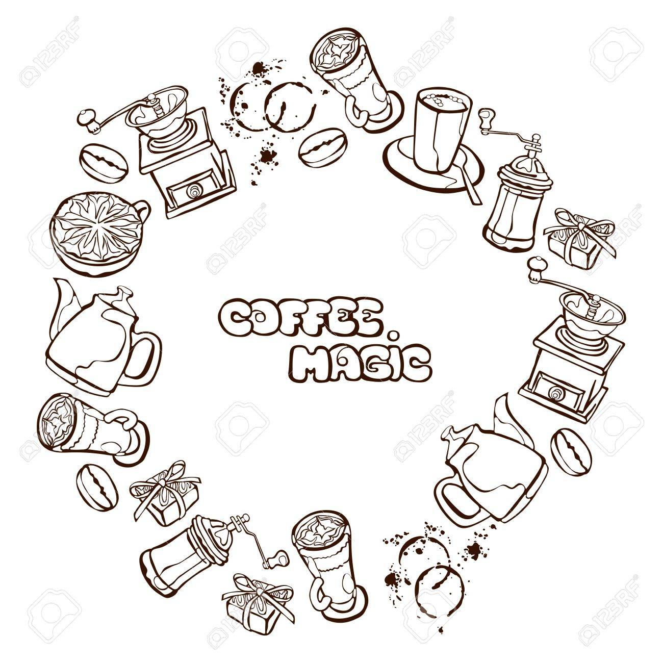1300x1300 Coffee Background. Vector Seamless Illustration Coffee Pot