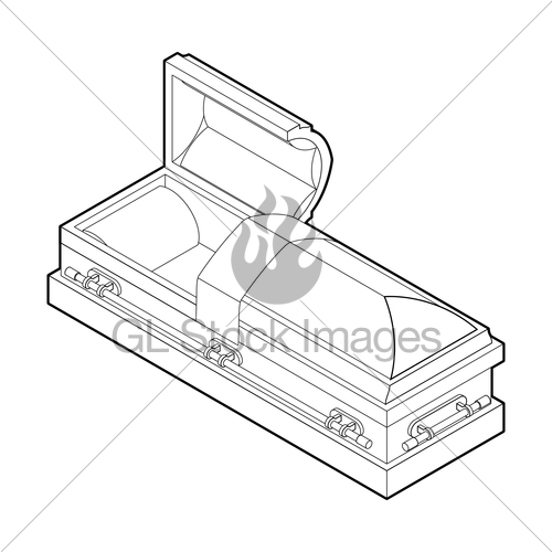 500x500 Open Coffin In Linear Style. Wooden Casket For Burial. Re Gl