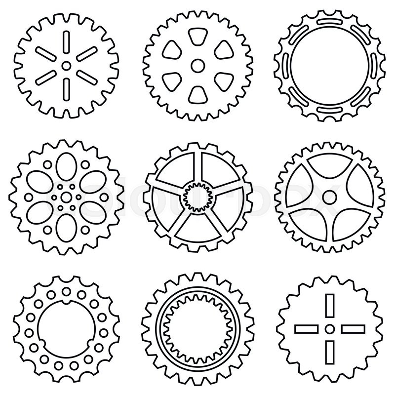 800x800 Silhouette Of Mechanical Cogs And Gear Wheel Set. Vector