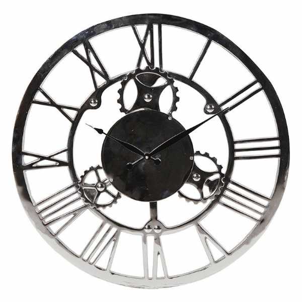 600x600 Steampunk Large Round Nickel Finish Open Gears Cogs Wall Clock