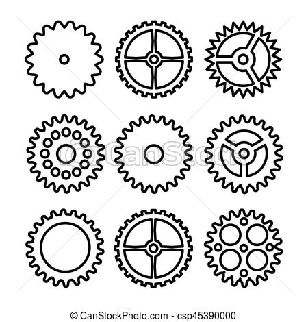 450x470 Vector Clock Gears. Outline Icons Set Clock Or Machine Wheel