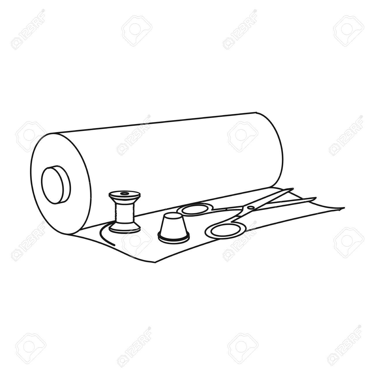 1300x1300 A Roll Of Sewing Fabric, Scissors, A Thimble And A Thread Coil