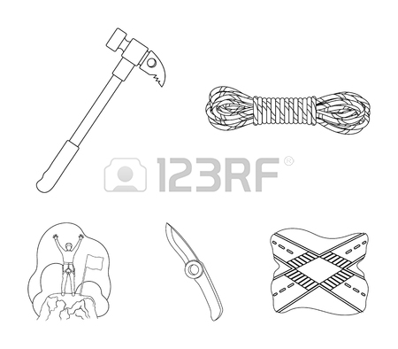 450x394 Climber On Conquered Top, Coil Of Rope, Knife, Hammer