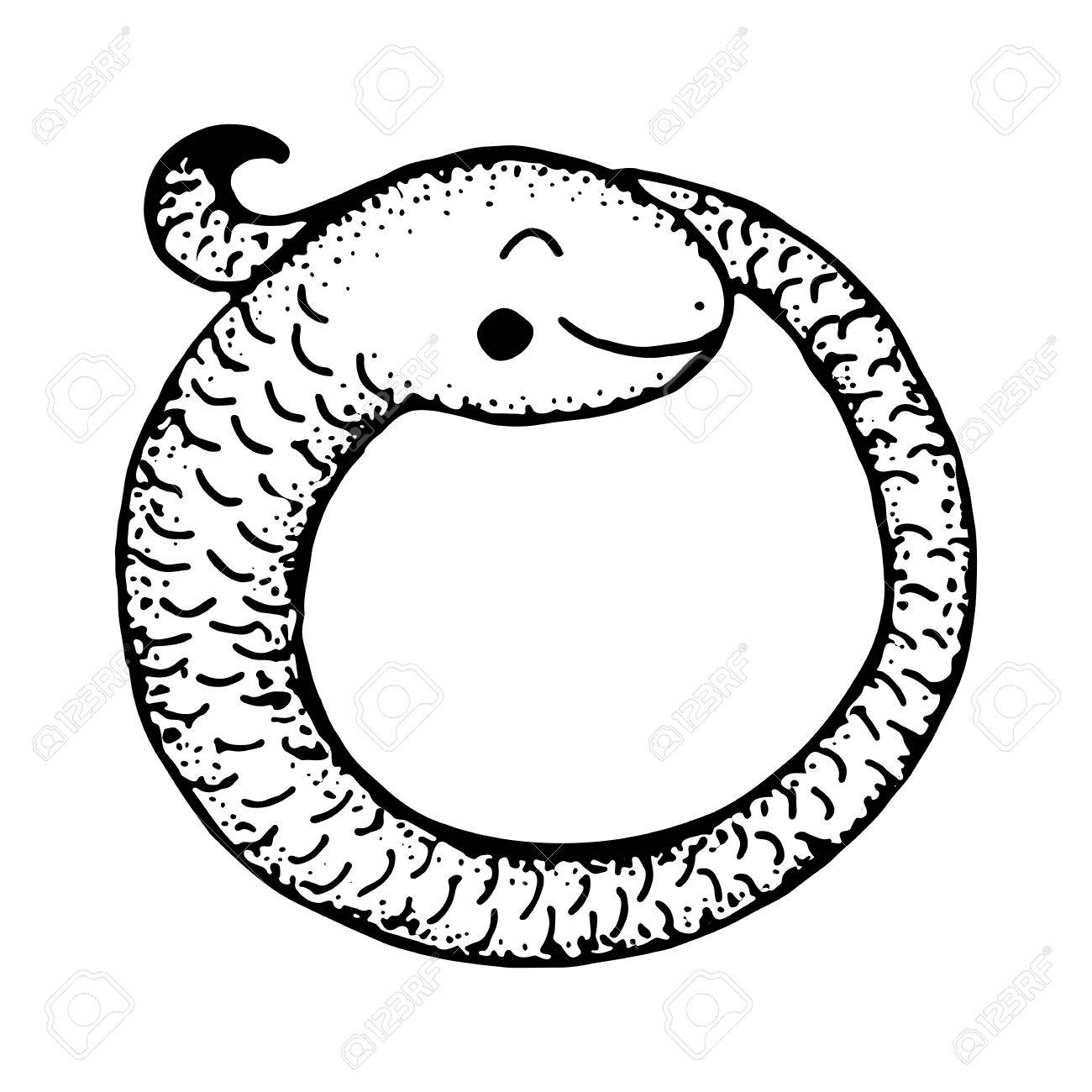 1300x1300 Coiled Snake Cartoon. Hand Drawn Doodle Vector Illustration