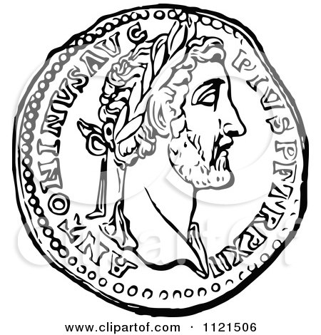 450x470 Clipart Of A Retro Vintage Black And White Roman Coin